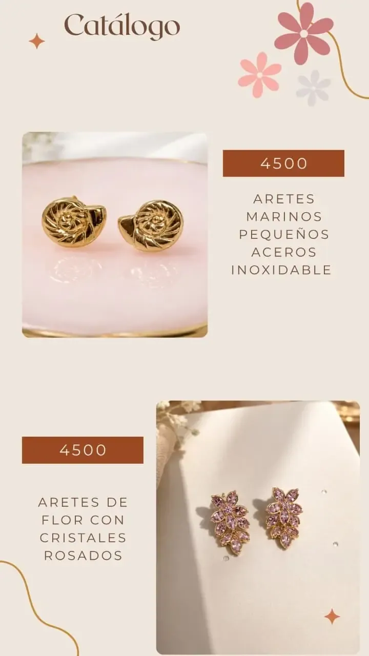 Aretes flor con cristales rosados