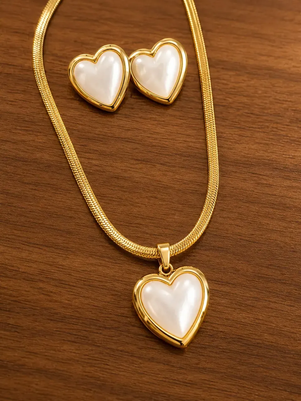 Set corazón efecto nácar dorado