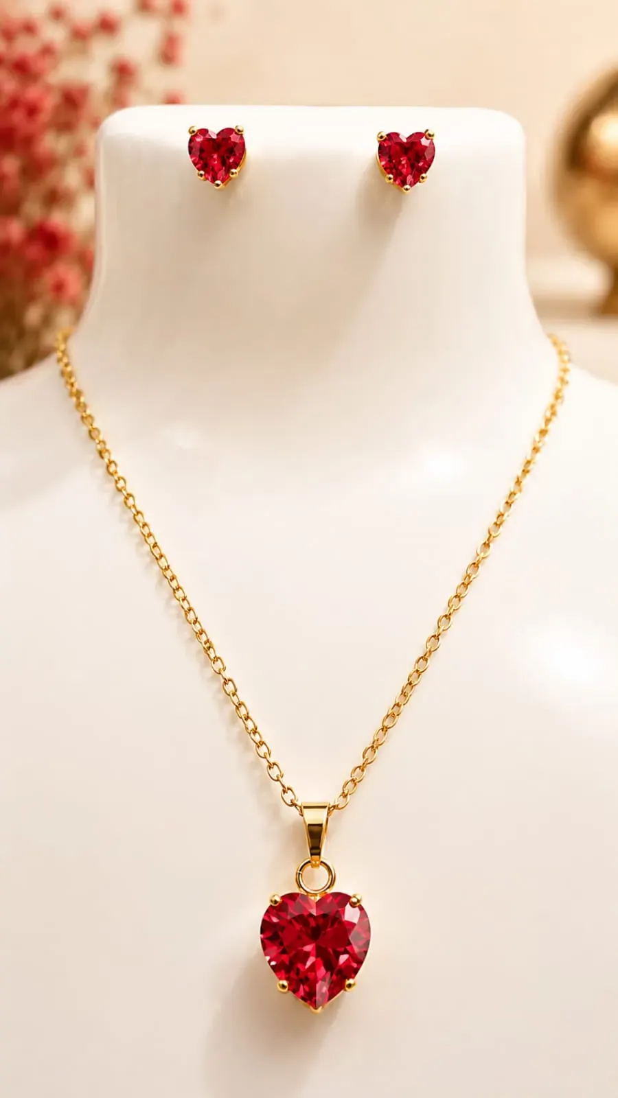 Set corazón rojo rubí dorado